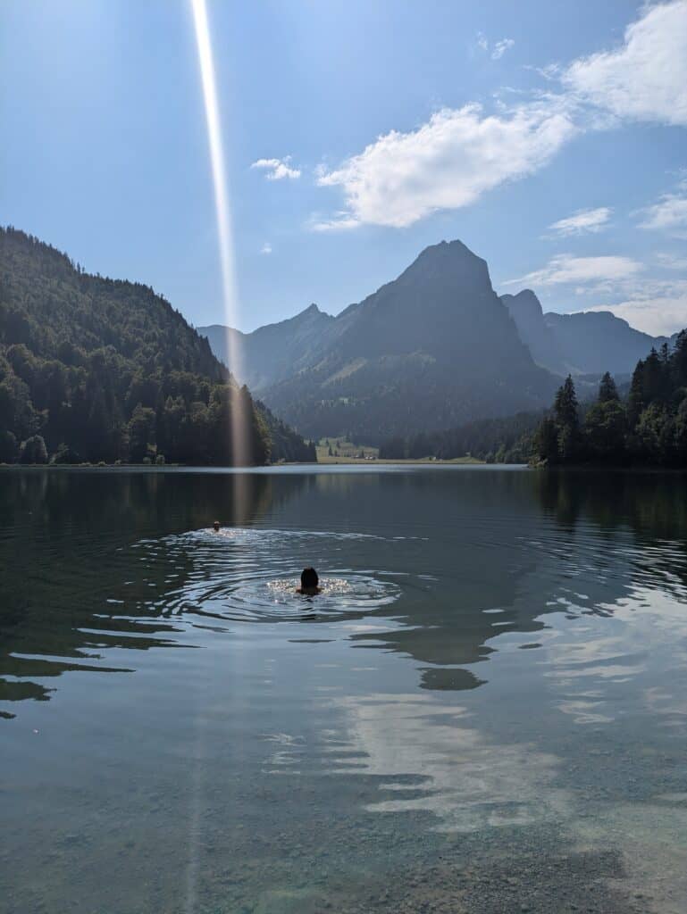Swimming in the Obersee after the tour to the Rautispitz