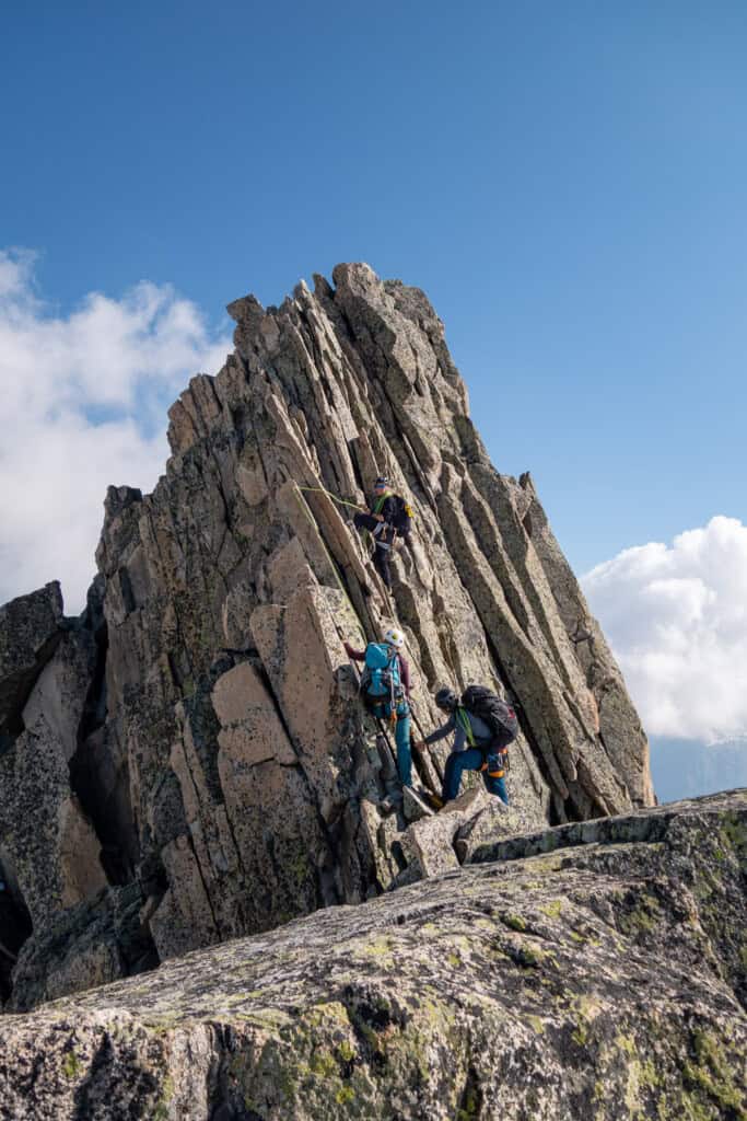 Climbing on high tours on granite