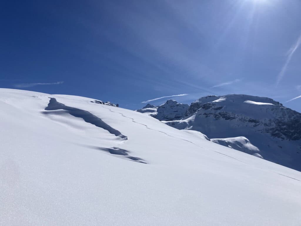 Lonely downhill track on the Pizol round tour