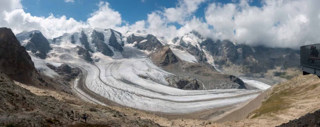 The Bernina massif with Palü and Bernina.