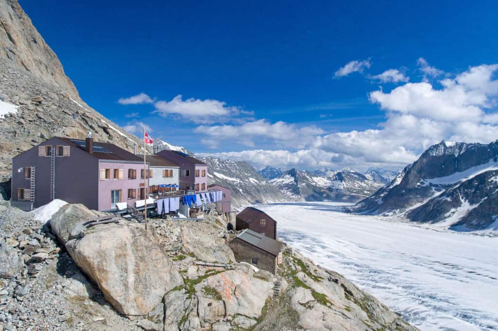Konkordiaplatzhütte above the Aletsch Glacier