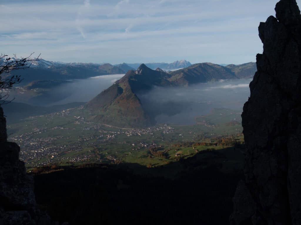 Wafts of mist in the view from Gross Mythen