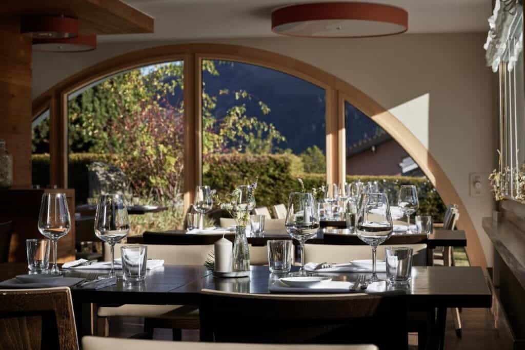 the dining room of the Hotel Pazzola in Disentis