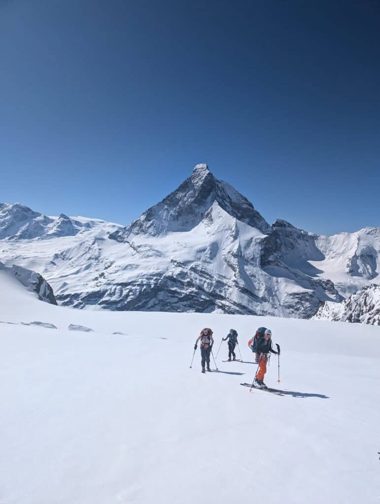 Ski tourers ascending the Tour du Ciel, the Matterhrn in the background