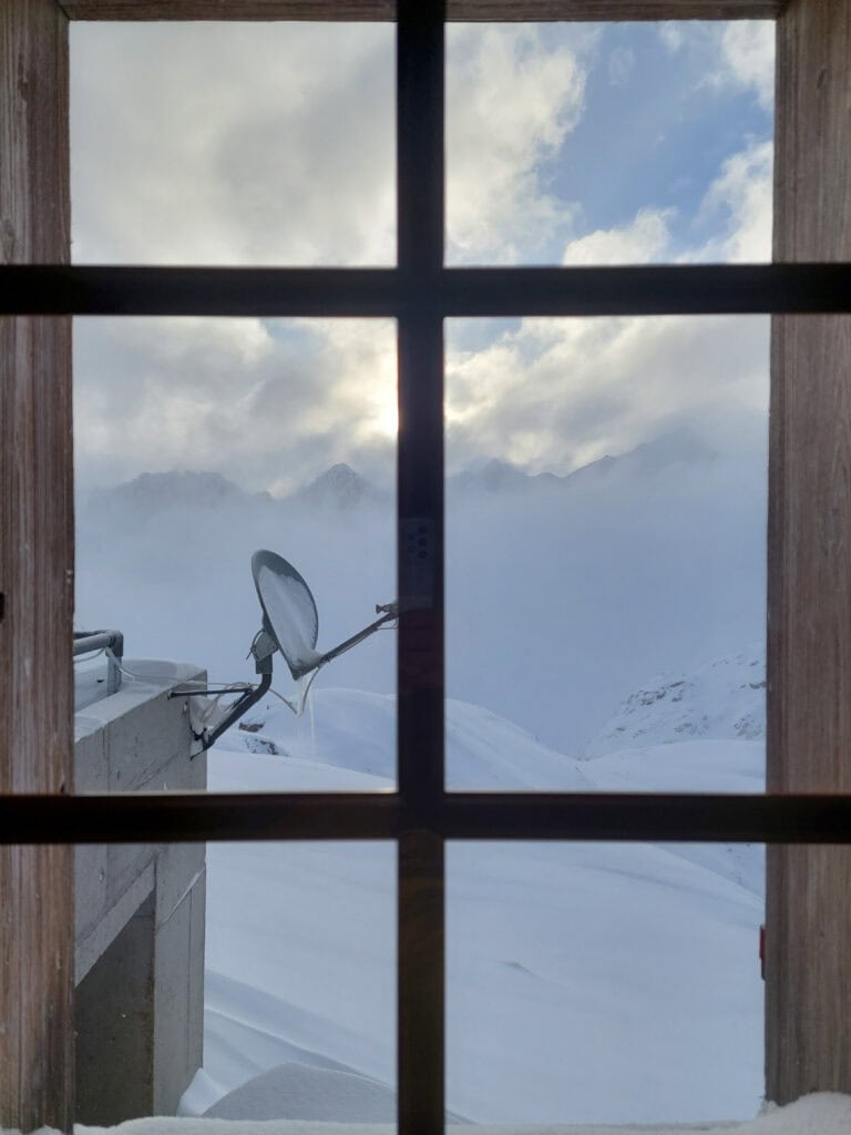 View through the window of the Rotondo hut