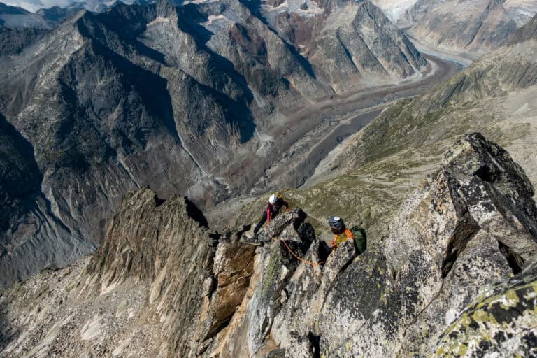 Rope team on the ridge of the Brandlammhorn