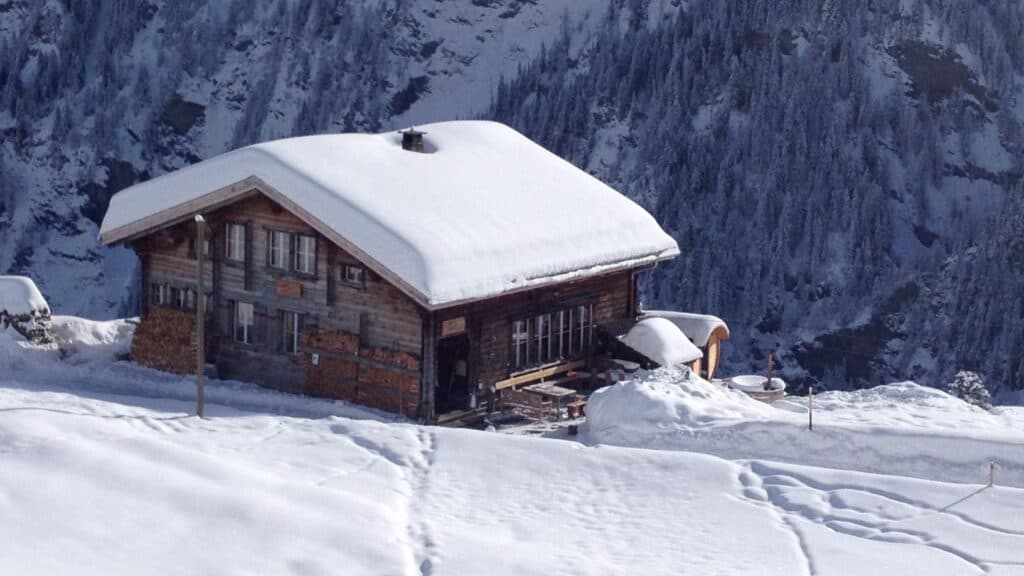 Winter view from the Hotel Camana in Safiental